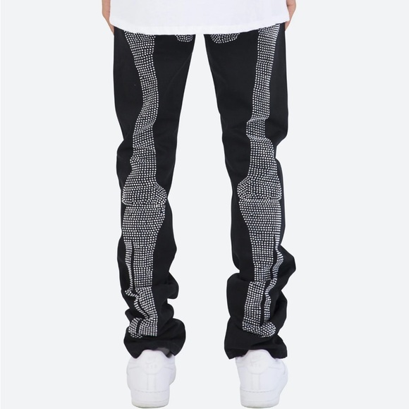NWT!!! Mens stylish stacked denim jeans w/ rhinestone skeleton appliqué; Sz 40W - Picture 7 of 10